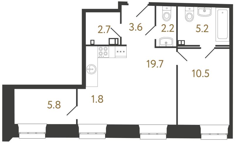 2-комнатная (Евро) квартира, 49.7 м² в ЖК "Светоч" - планировка, фото №1