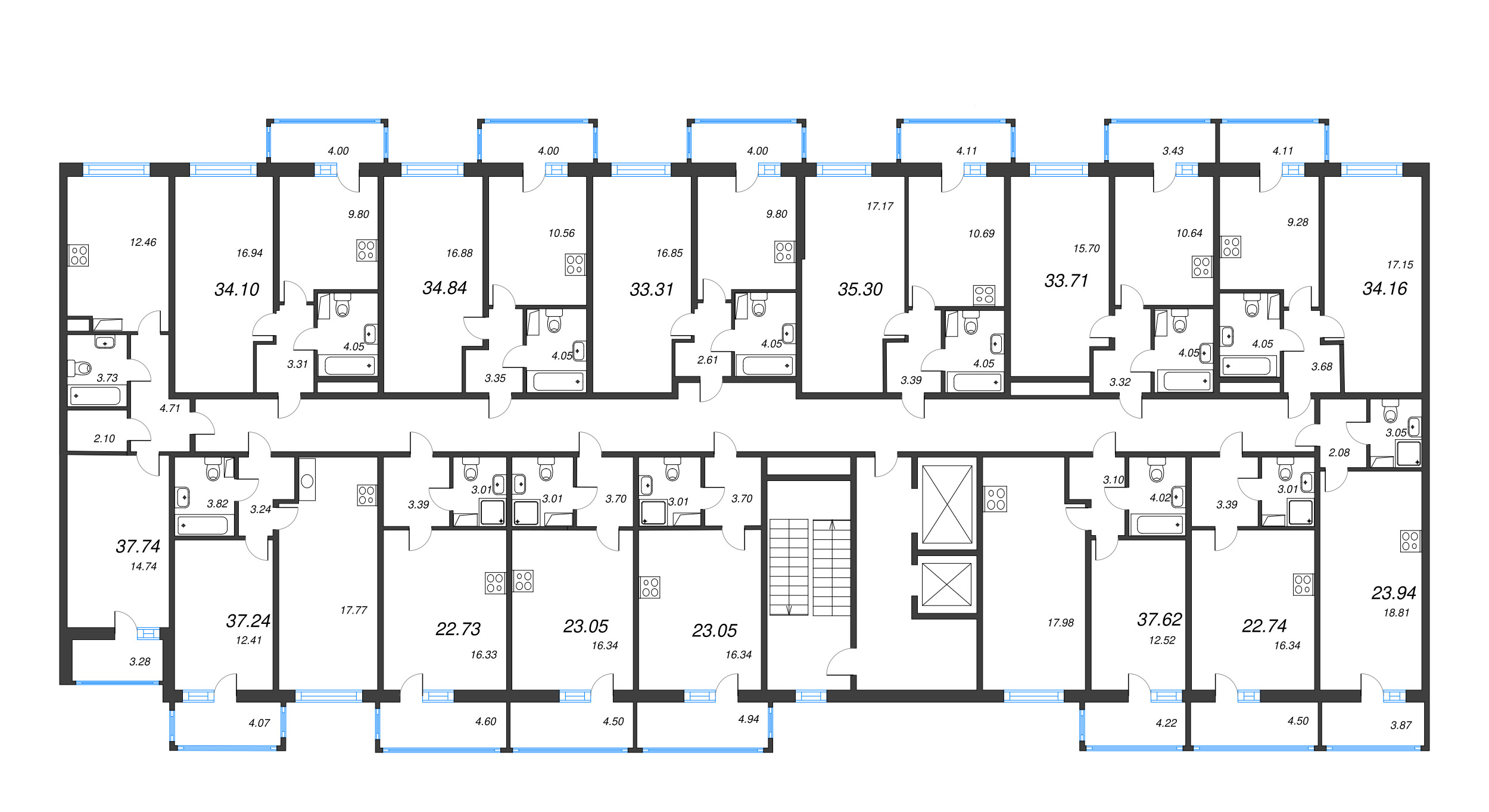 2-комнатная (Евро) квартира, 37.24 м² в ЖК "Полис ЛАВрики" - планировка этажа