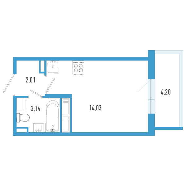 Квартира-студия, 20.44 м² в ЖК "AEROCITY" - планировка, фото №1