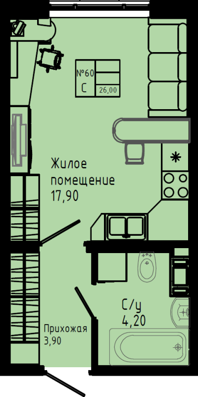 Квартира-студия, 26 м² в ЖК "Pixel" - планировка, фото №1