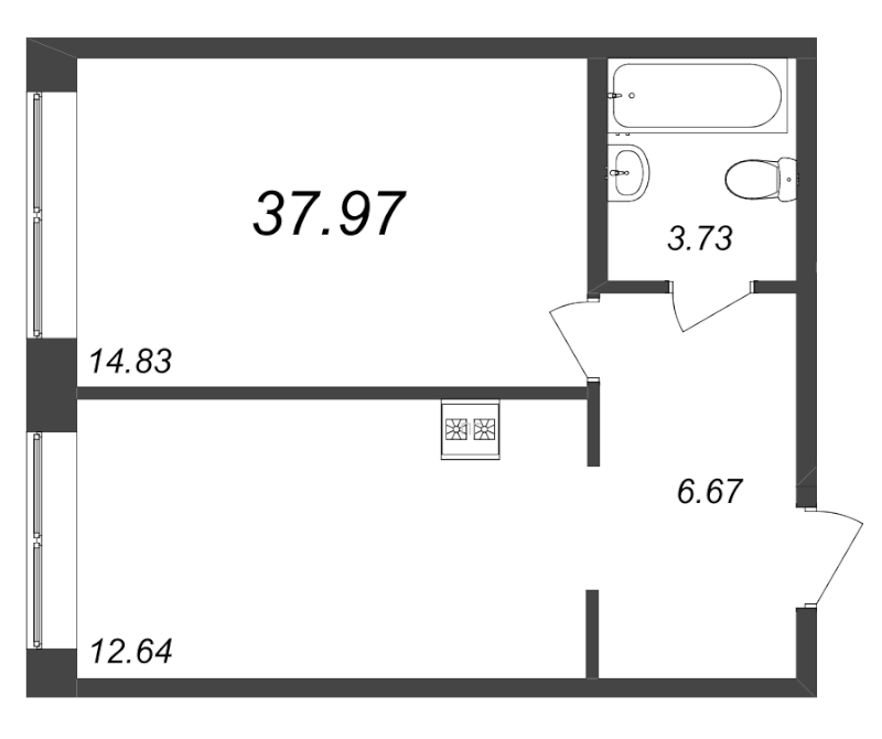1-комнатная квартира, 37.97 м² в ЖК "ID Kudrovo" - планировка, фото №1