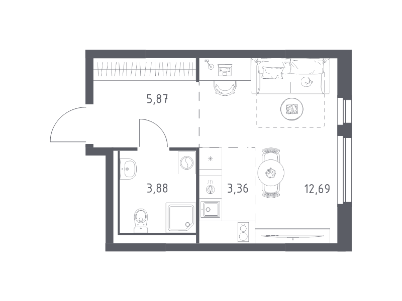 Квартира-студия, 25.8 м² в ЖК "Невская Долина" - планировка, фото №1