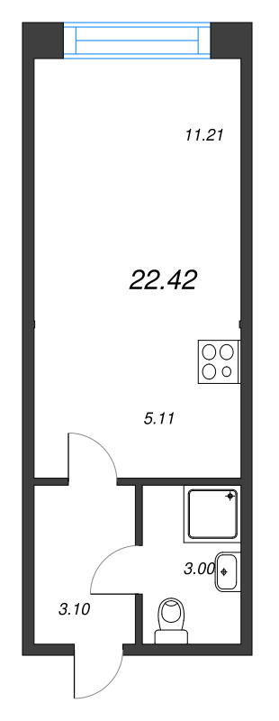 1-комнатная квартира, 22.42 м² в ЖК "Капральский берег" - планировка, фото №1