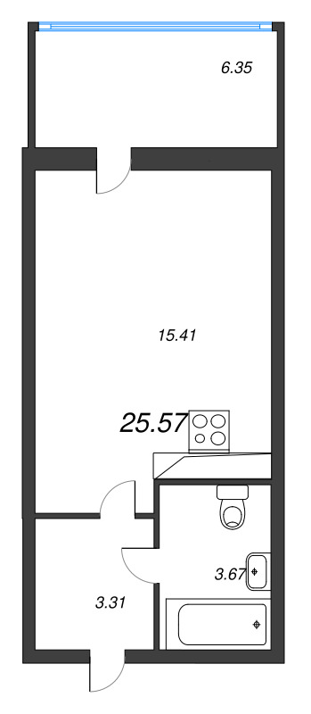 Квартира-студия, 25.57 м² в ЖК "Аквилон Stories" - планировка, фото №1