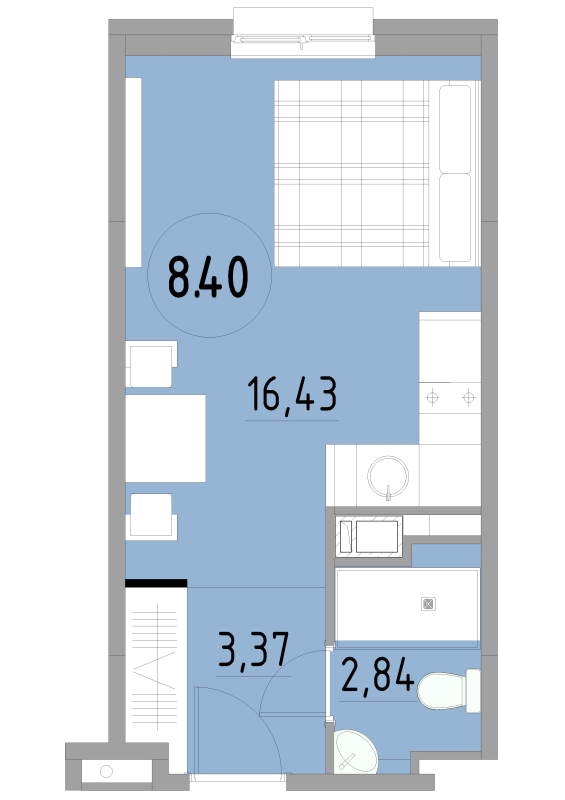 Квартира-студия, 22.64 м² в ЖК "Cosmos Smart Yuzhny" - планировка, фото №1
