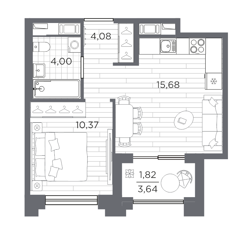 2-комнатная (Евро) квартира, 35.95 м² в ЖК "Ассамблея" - планировка, фото №1