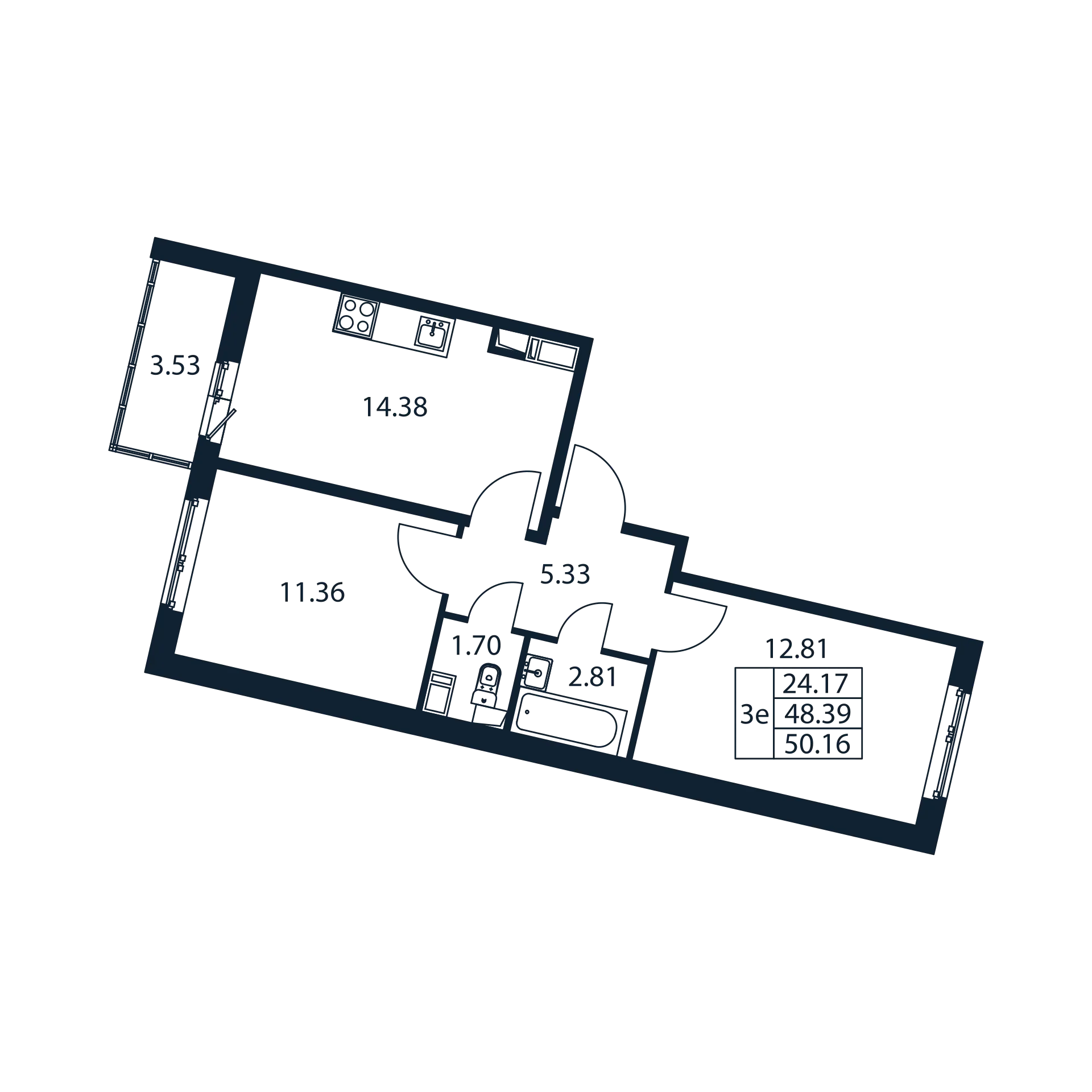 2-комнатная квартира, 48.39 м² в ЖК "Полис ЛАВрики" - планировка, фото №1