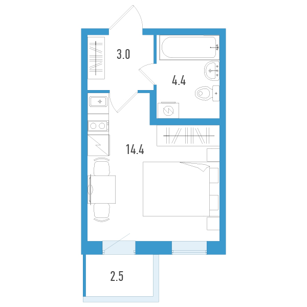 Квартира-студия, 22.6 м² - планировка, фото №1