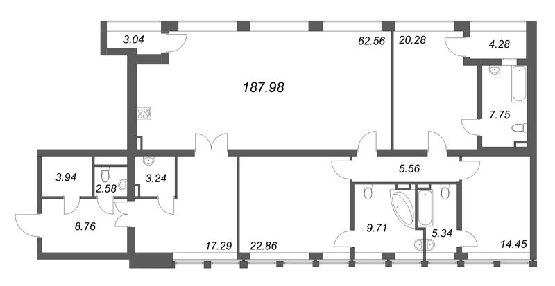 5-комнатная (Евро) квартира, 180.4 м² в ЖК "Дефанс Премиум" - планировка, фото №1