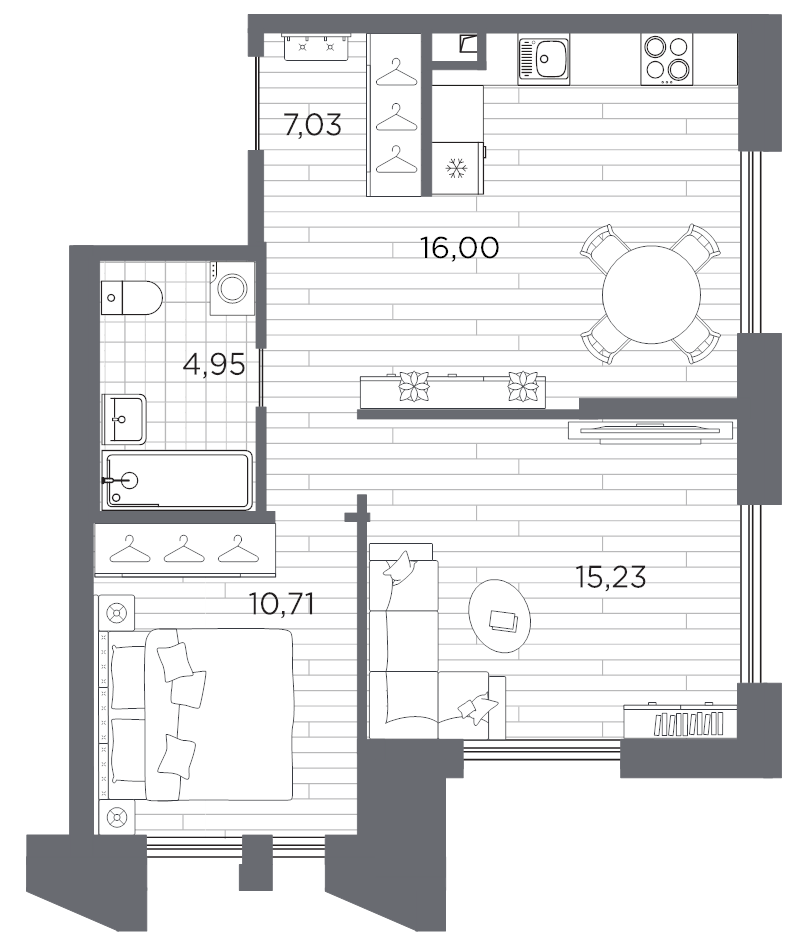 3-комнатная (Евро) квартира, 53.92 м² в ЖК "Галерная гавань" - планировка, фото №1