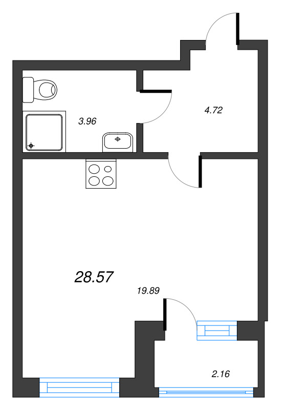 Квартира-студия, 30.73 м² - планировка, фото №1