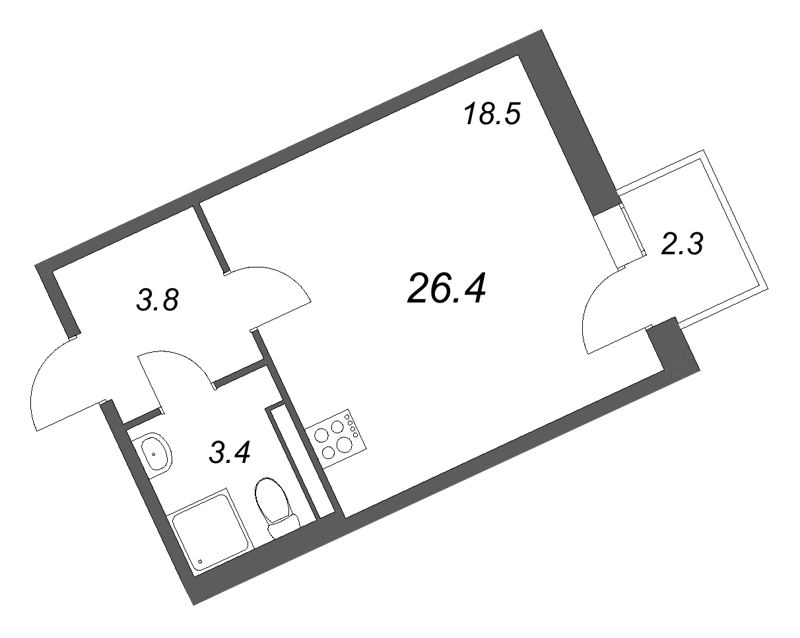 Квартира-студия, 26.4 м² в ЖК "Экография" - планировка, фото №1