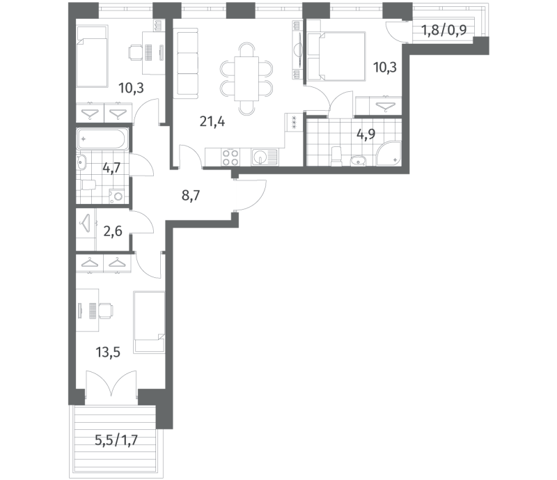 4-комнатная (Евро) квартира, 79.01 м² в ЖК "Новый Питер" - планировка, фото №1