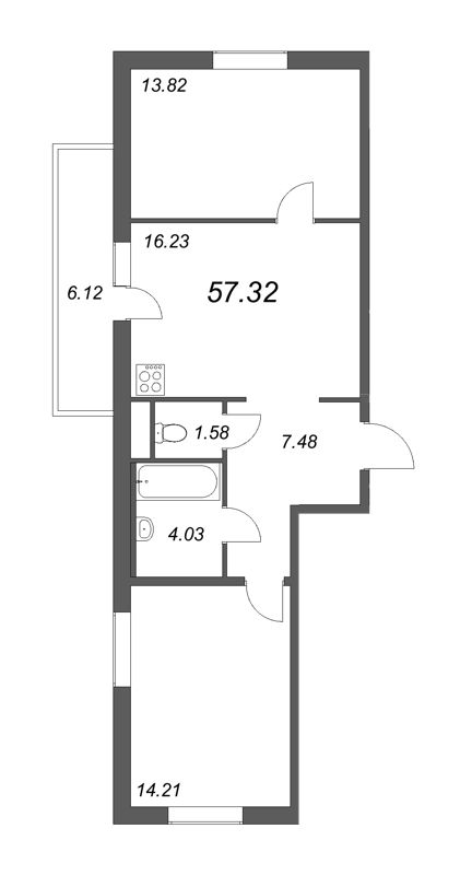 3-комнатная (Евро) квартира, 65.26 м² в ЖК "Новые горизонты" - планировка, фото №1