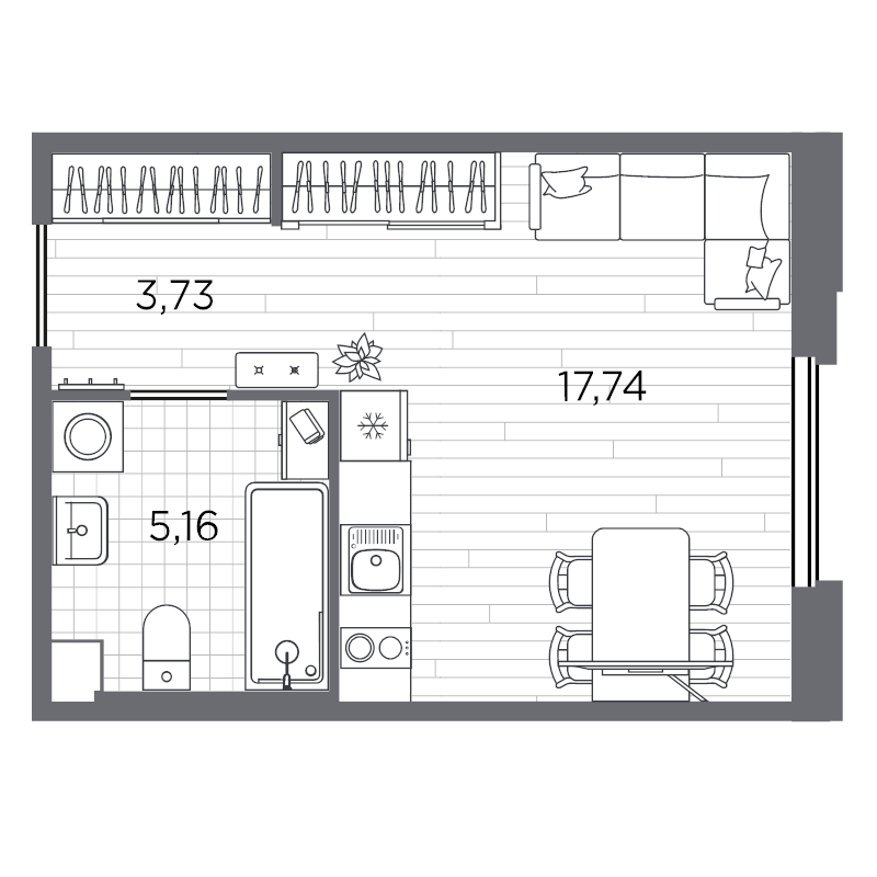 Квартира-студия, 26.63 м² в ЖК "PLUS Пулковский" - планировка, фото №1