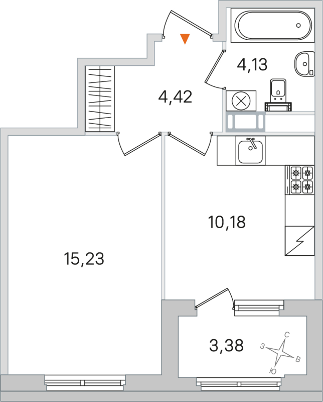 1-комнатная квартира, 33.96 м² в ЖК "Дубровский" - планировка, фото №1