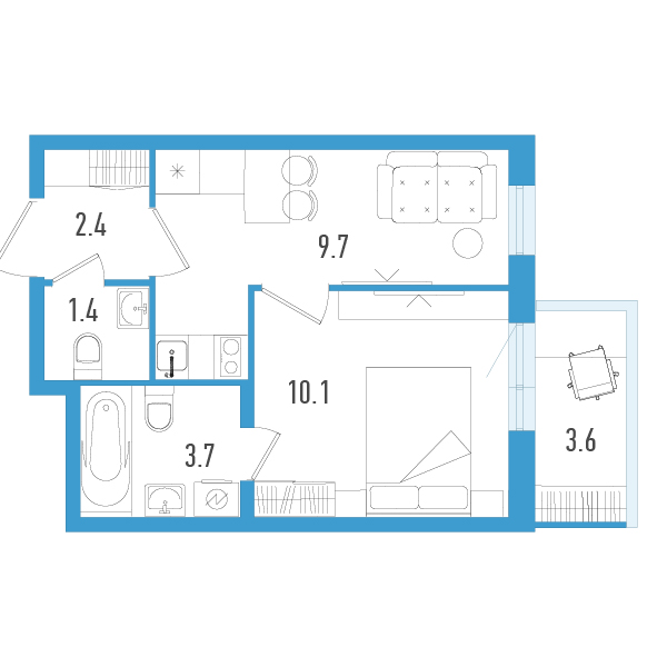 1-комнатная квартира, 28.4 м² в ЖК "Аэросити" - планировка, фото №1