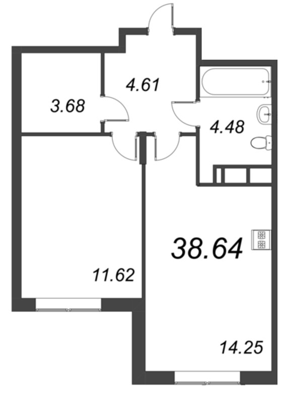 2-комнатная (Евро) квартира, 38.64 м² в ЖК "VEREN NORT сертолово" - планировка, фото №1