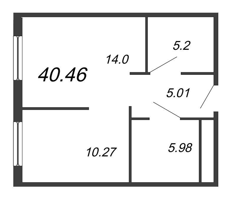 1-комнатная квартира, 40.46 м² - планировка, фото №1