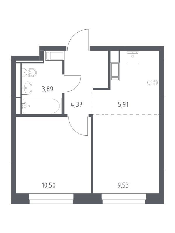 2-комнатная (Евро) квартира, 34.2 м² в ЖК "Живи! В Рыбацком" - планировка, фото №1