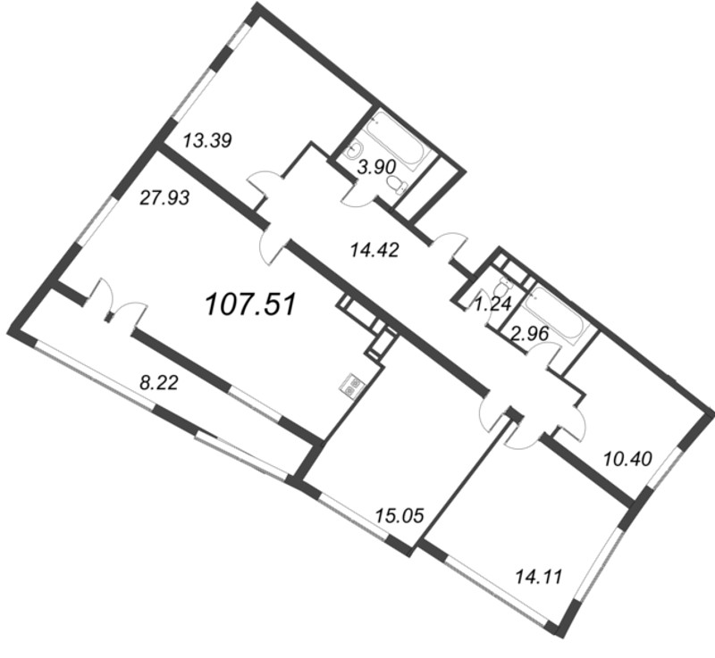 4-комнатная (Евро) квартира, 107.51 м² - планировка, фото №1