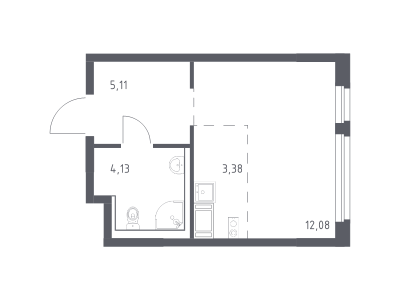 Квартира-студия, 24.7 м² в ЖК "Новое Колпино" - планировка, фото №1