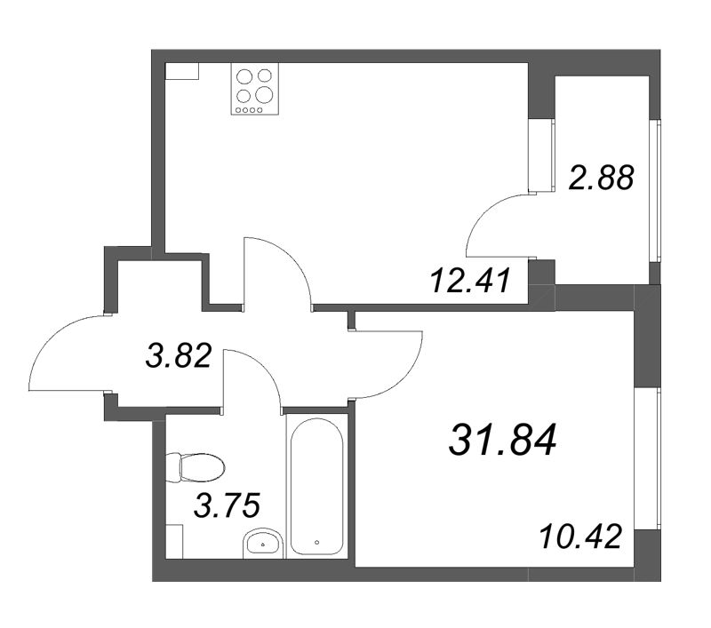 1-комнатная квартира, 31.84 м² в ЖК "Гранат" - планировка, фото №1