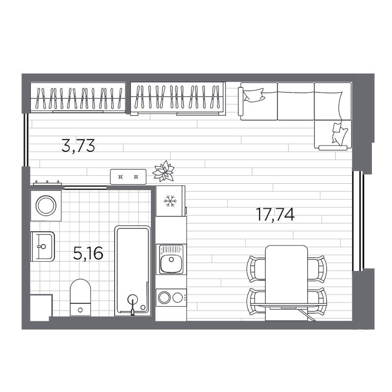 Квартира-студия, 26.63 м² в ЖК "PLUS Пулковский" - планировка, фото №1