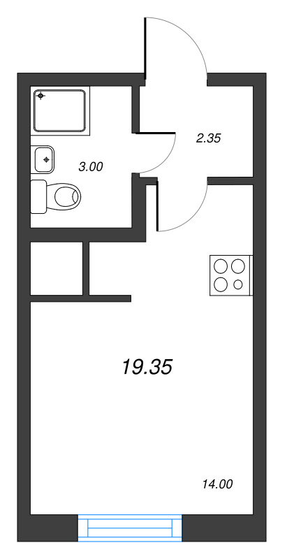 Квартира-студия, 19.35 м² в ЖК "Старлайт" - планировка, фото №1