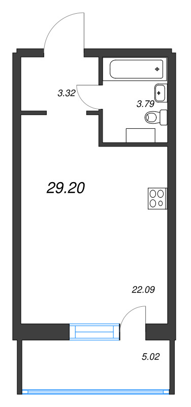 Квартира-студия, 30.71 м² в ЖК "Невский берег" - планировка, фото №1