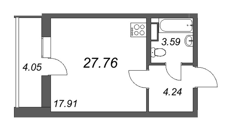 Квартира-студия, 27.76 м² - планировка, фото №1