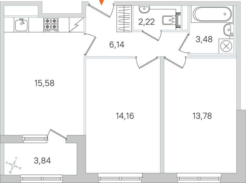 3-комнатная (Евро) квартира, 55.36 м² в ЖК "Дубровский" - планировка, фото №1