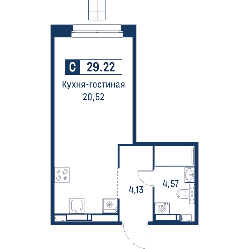 Квартира-студия, 29.22 м² в ЖК "Символист" - планировка, фото №1
