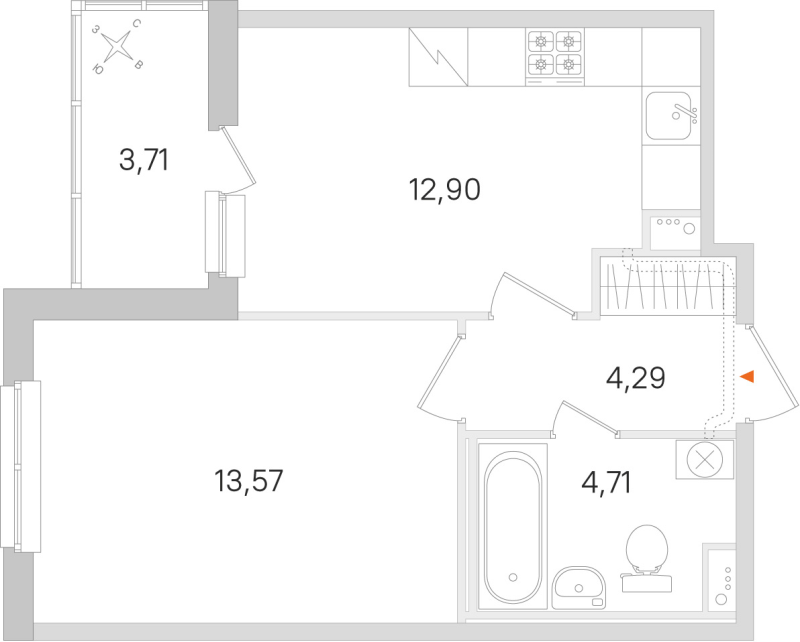 1-комнатная квартира, 35.47 м² в ЖК "Ясно.Янино" - планировка, фото №1