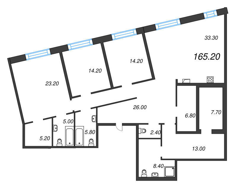4-комнатная (Евро) квартира, 165.2 м² в ЖК "ЛДМ" - планировка, фото №1