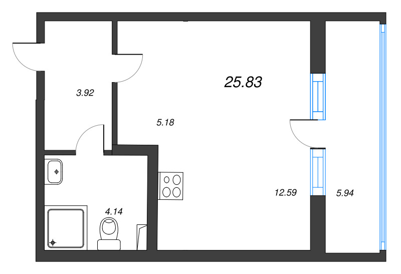 Квартира-студия, 25.83 м² в ЖК "Любоград" - планировка, фото №1