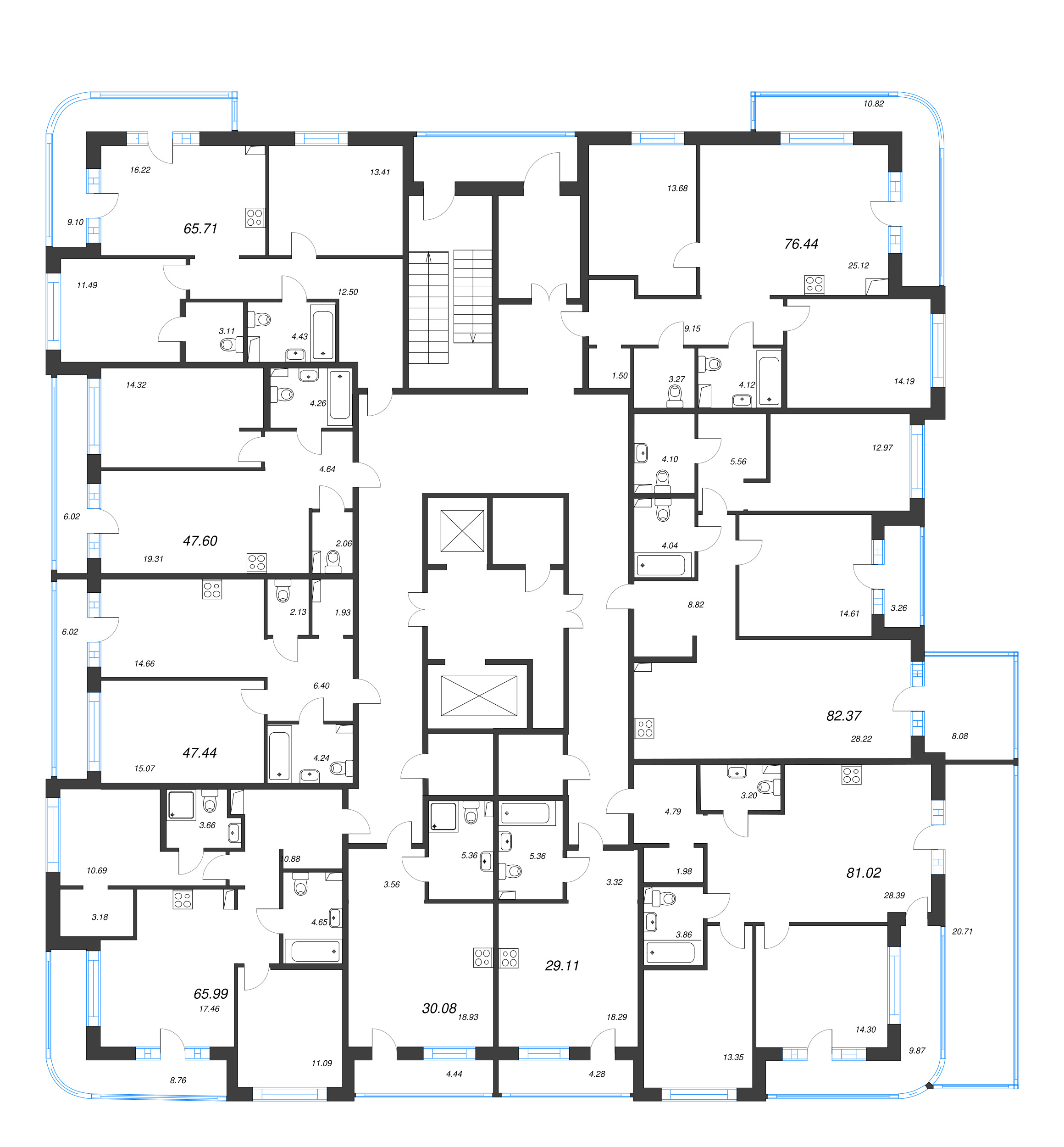 1-комнатная квартира, 47.44 м² в ЖК "Энфилд" - планировка этажа