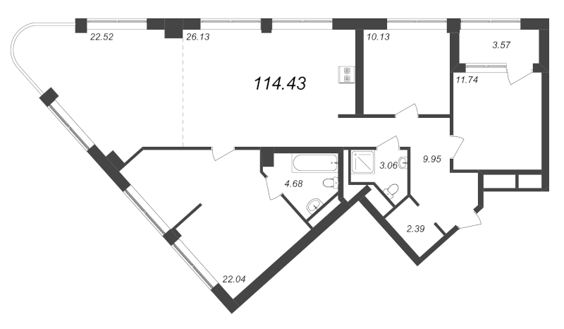 4-комнатная (Евро) квартира, 114.43 м² в ЖК "GloraX Premium Василеостровский" - планировка, фото №1