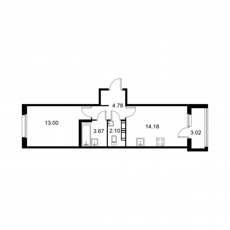 1-комнатная квартира, 39.24 м² в ЖК "Квартал Заречье" - планировка, фото №1