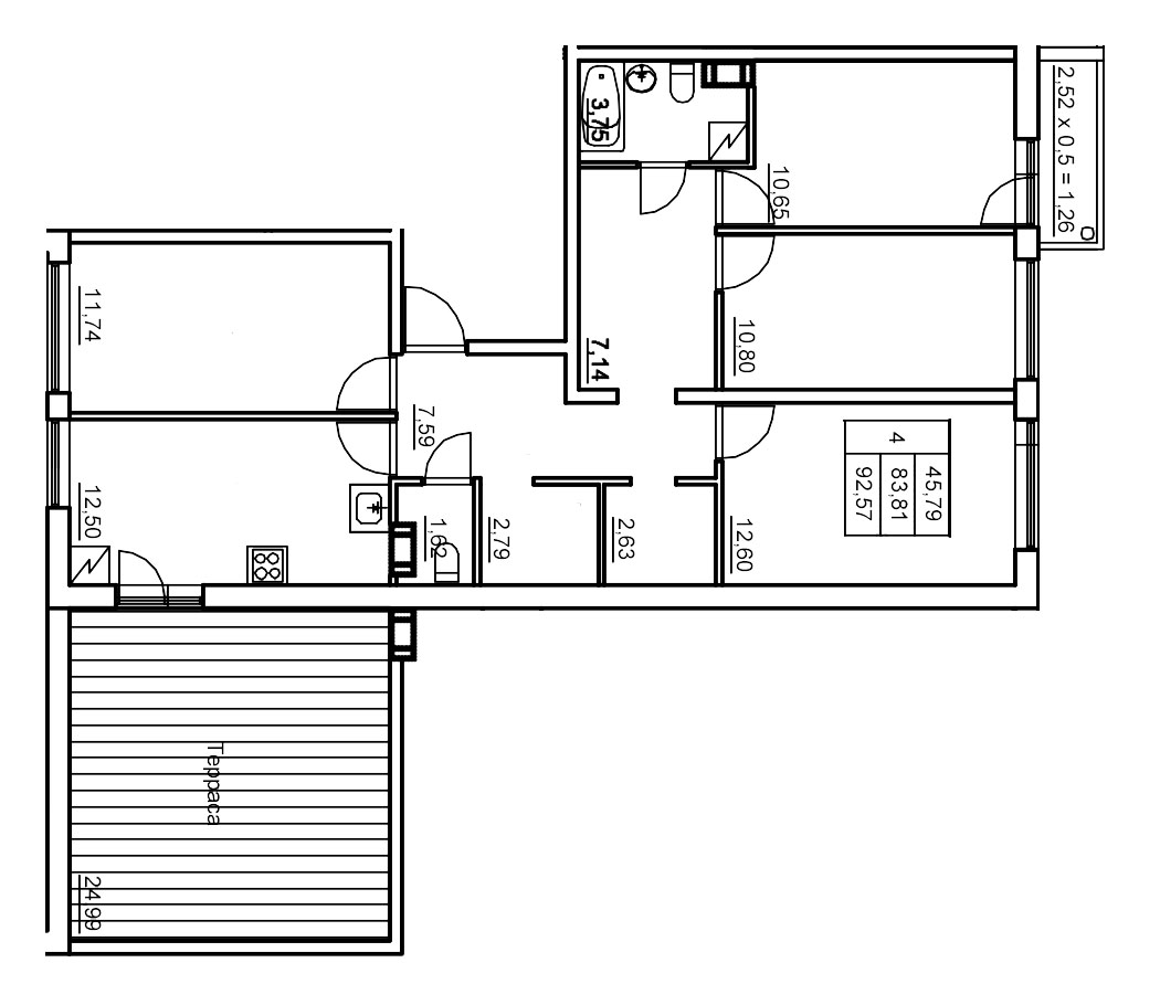 4-комнатная квартира, 98.03 м² в ЖК "Панорама Юкки" - планировка, фото №1
