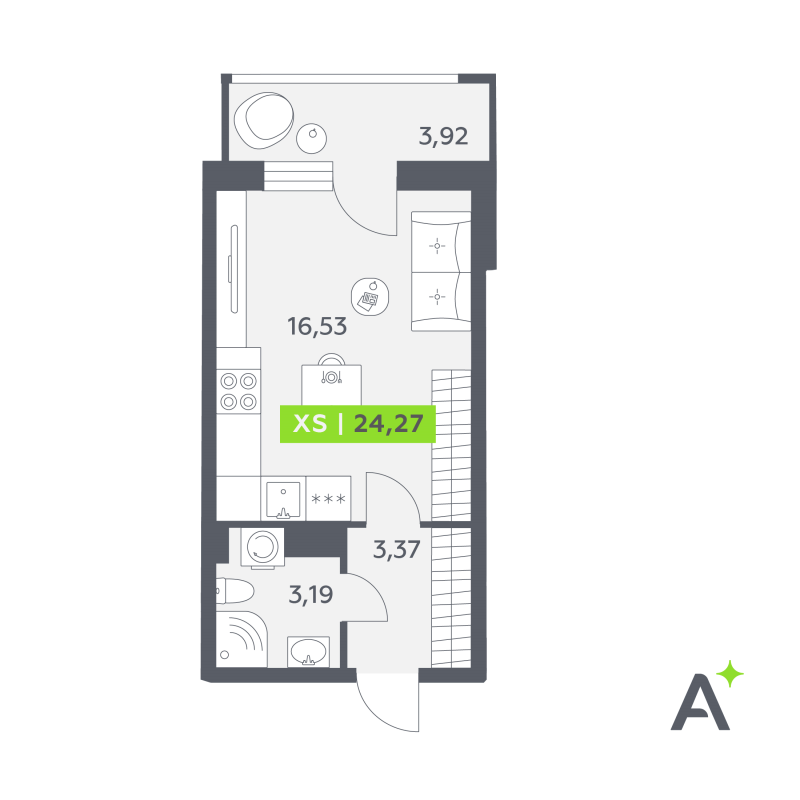 Квартира-студия, 24.27 м² в ЖК "Аквилон РекаПарк" - планировка, фото №1