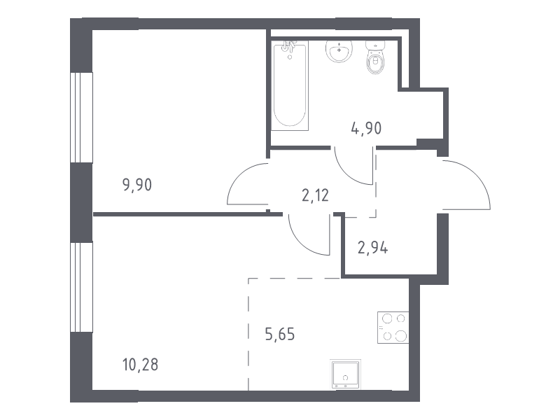 2-комнатная (Евро) квартира, 35.79 м² - планировка, фото №1