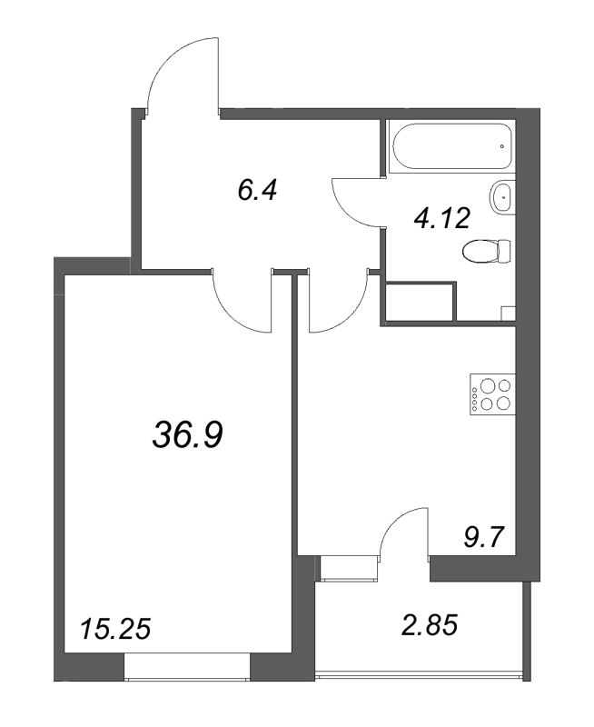 1-комнатная квартира, 36.9 м² в ЖК "Аквилон Янино" - планировка, фото №1