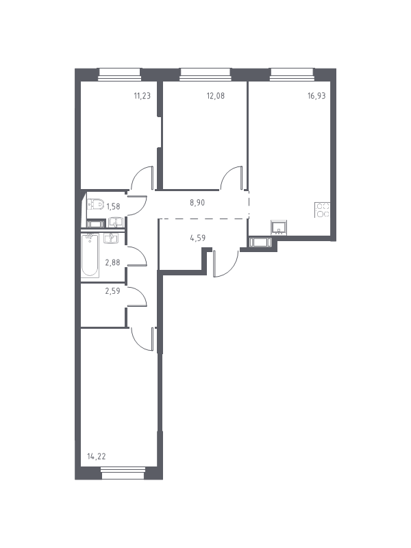 4-комнатная (Евро) квартира, 75 м² - планировка, фото №1