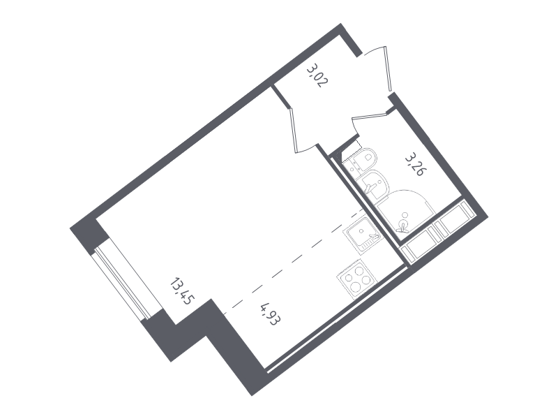 Квартира-студия, 24.66 м² - планировка, фото №1