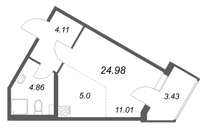 Квартира-студия, 24.98 м² в ЖК "Любоград" - планировка, фото №1