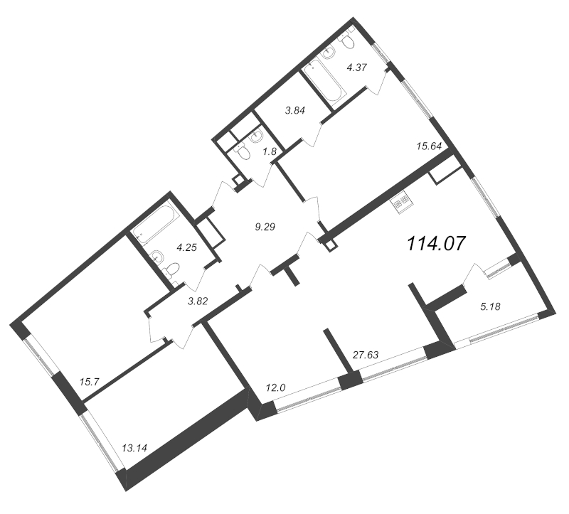 4-комнатная (Евро) квартира, 114.07 м² - планировка, фото №1