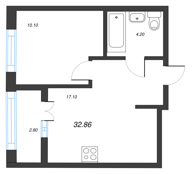 1-комнатная квартира, 32.86 м² в ЖК "NewПитер 2.0" - планировка, фото №1