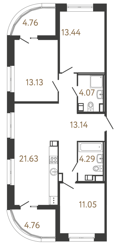4-комнатная (Евро) квартира, 80.75 м² в ЖК "Ultra City 3.0" - планировка, фото №1