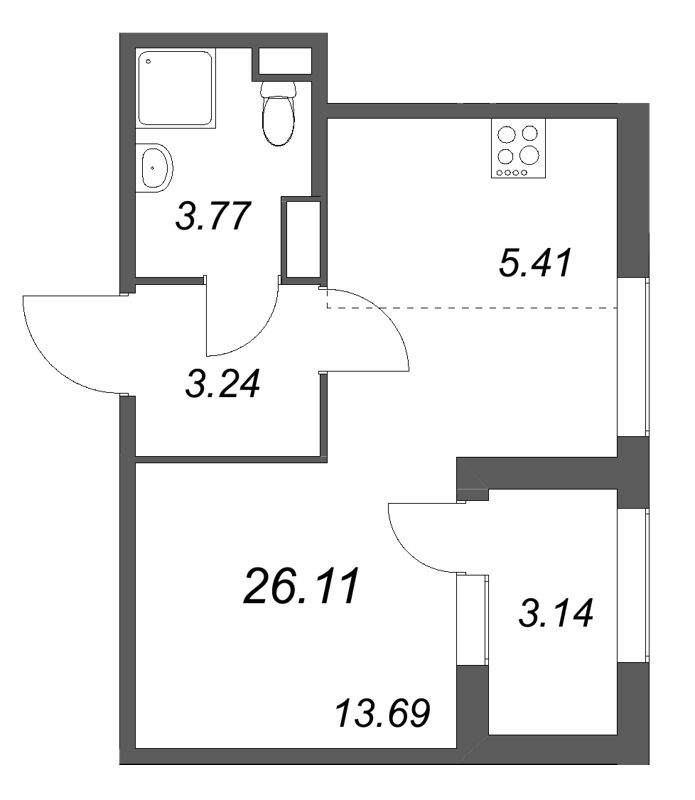 Квартира-студия, 26.11 м² в ЖК "Дубровский" - планировка, фото №1